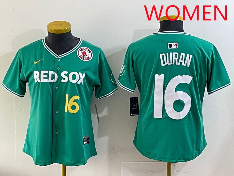 Women 2025 Boston Red Sox #16 Duran Dark Green Joint Name Nike MLB Jersey style 6->youth mlb jersey->Youth Jersey